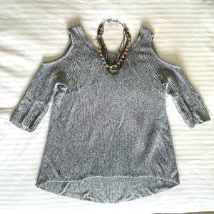Gray Shoulder Cut-out Sweater